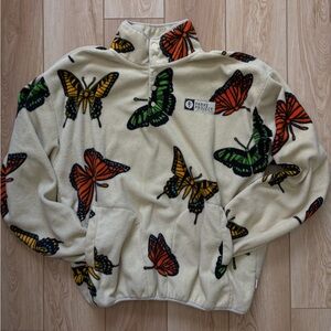 Parks Project Cream Fleece Butterfly Print 1/4 Snap Hard to Find!  Size M